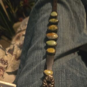 Leather Bracelet with Green Stones